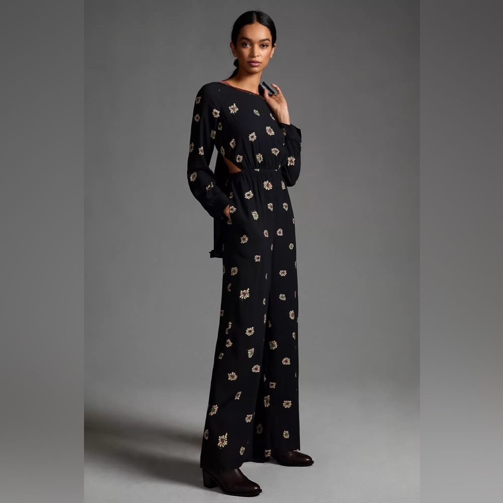 Farm Rio Long-Sleeve Floral Cutout Jumpsuit - Picture 4 of 15